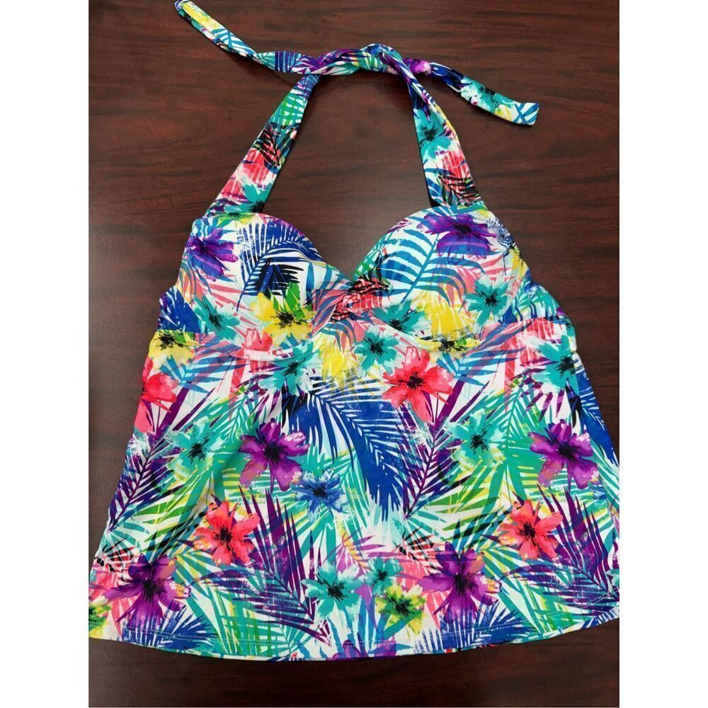 Collections By Catalina Halter Floral Tankini Swim Top Size Large